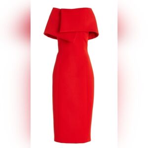 Oscar de la RentaFoldover-Neck Bonded Wool Tailoring Midi Dress